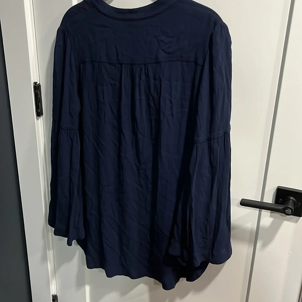 Free People Oversized Bell Sleeve Henley Top Navy